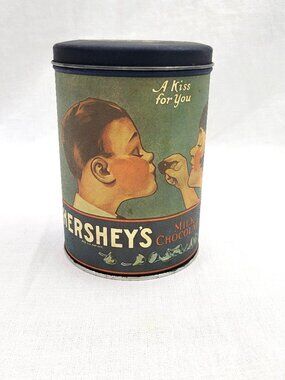Vintage 1980s Hershey's Kisses Tin "A Kiss For You" - Blue Collectible Canister
